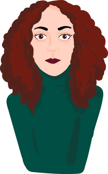 Une Femme Aux Cheveux Bruns Bouclés Yeux Bruns Lèvres Portant — Image vectorielle