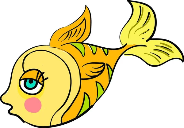 Золота Риба Зеленими Смугами Блакитні Очі Жовті Плавці Плаває Морі — стоковий вектор