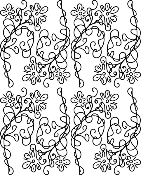 무늬를 인쇄하고 그림이나 삽화를 그리는데 사용되는 추상적 흑백의 꽃무늬 — 스톡 벡터