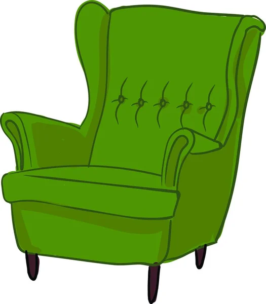 リビングルームのベクトルカラー図面またはイラストに配置された大きな緑のリクライニング — ストックベクタ