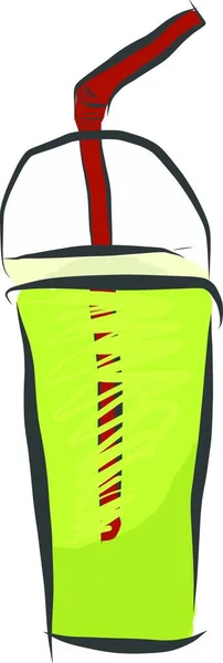 一种含有红色吸管向量色图画或图解的健康新鲜绿果汁的一次性杯子 — 图库矢量图片