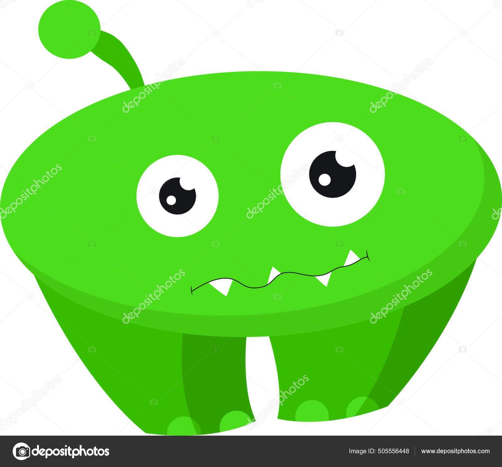 Monstro verde fofo fofo dos desenhos animados lambendo os olhos