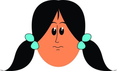 Cartoon face of a girl in two side ponytails hairstyle and tied her hair together with a blue bow clip on each side  vector  color drawing or illustration vector