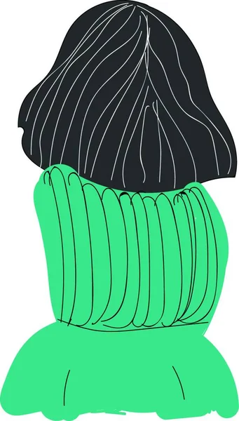 Вид Ззаду Дівчини Коротким Чорним Волоссям Сльозогінним Зеленим Светром Векторний — стоковий вектор