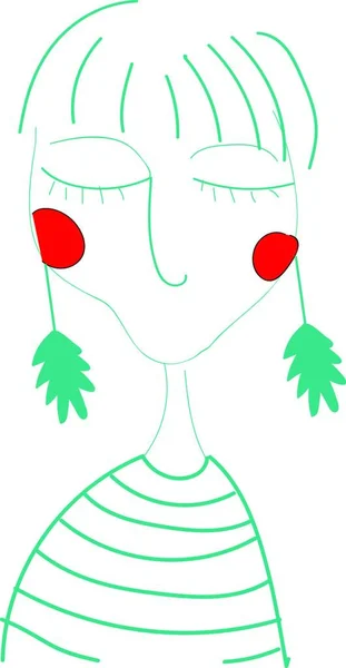 Dziewczyna Zamkniętymi Oczami Zaczerwienione Policzki Zielona Koszula Paski Noszące Parę — Wektor stockowy