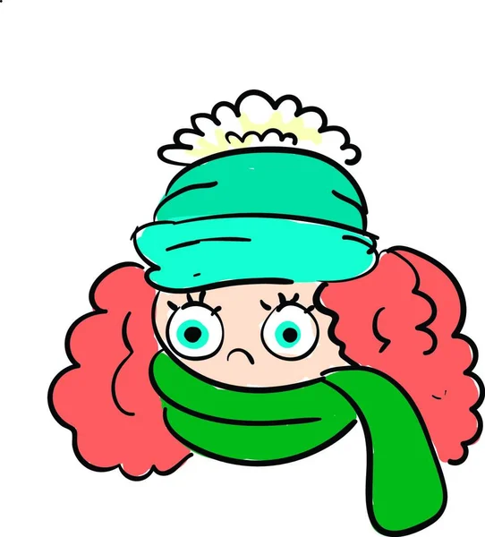 Девушка Оранжевой Зимней Шляпе Зеленом Полосатом Свитере Векторного Цвета Рисунок — стоковый вектор