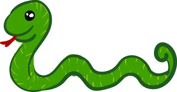 Green Snake Red Tongue Slithering Grass Vector Color Drawing Illustration — Stock Vector