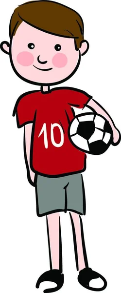 10番のシャツを着てサッカーをしている男の子グレーのショートパンツとサッカーシューズベクトルカラーの図面やイラスト — ストックベクタ