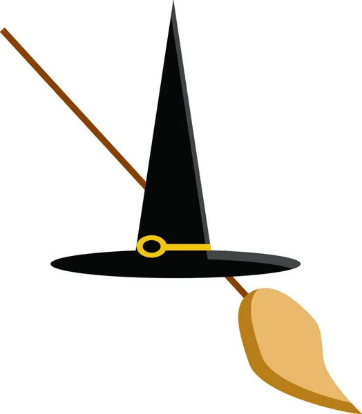 魔法の杖ベクトルカラー図面やイラストと黒の色の帽子 — ストックベクタ