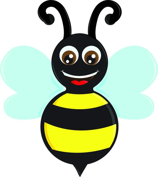 Счастливая Пчела Широко Раскрытыми Крыльями Имеет Большую Улыбку Лице Векторного — стоковый вектор