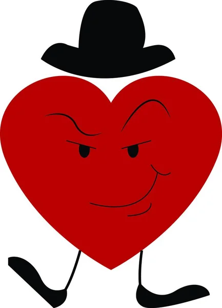 Μια Μεγάλη Καρδιά Κόκκινο Χρώμα Φορώντας Ένα Καπέλο Έχει Πόδια — Διανυσματικό Αρχείο