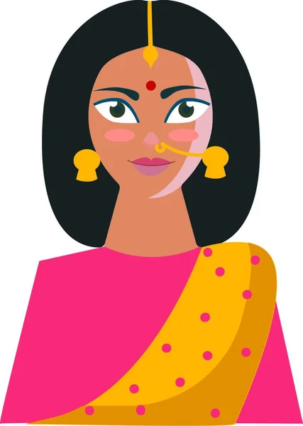 Indická Žena Žluté Barevné Saree Potištěné Růží Polka Design Odpovídající — Stockový vektor