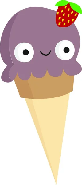 Purple Colored Cone Ice Cream Disguised Girl Bulging Eyes Strawberry — Stock Vector