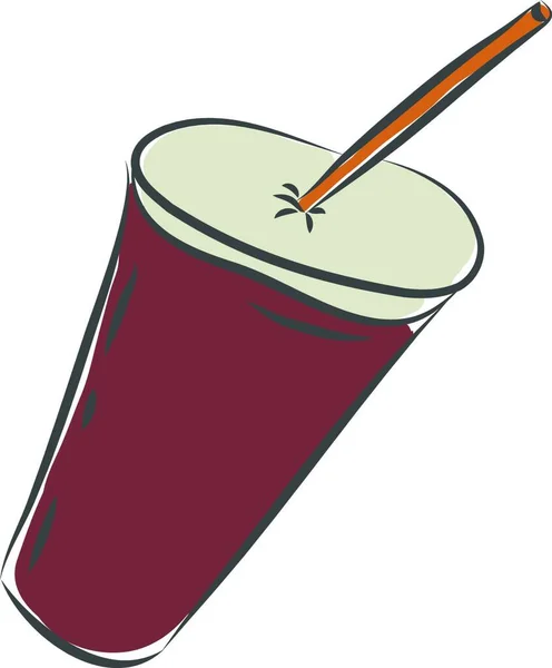 红色一次性塑料红色派对杯中的一杯果汁 带有盖子和吸管矢量彩绘或插图 — 图库矢量图片