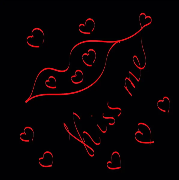 Поцелуй Меня Написано Темном Фоне Губ Сердец Которые Красные Цвета — стоковый вектор