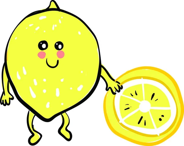 Emoji Limão Segurando Pedaço Desenho Ilustração Cor Vetorial Limão Meio — Vetor de Stock