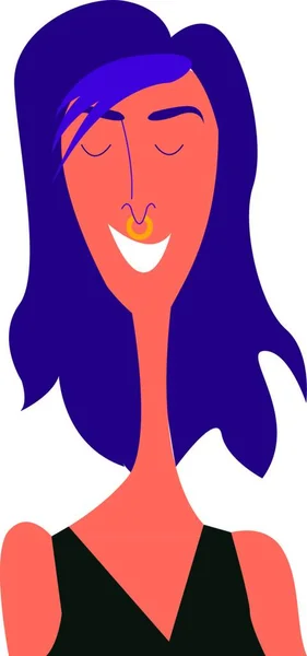 黒の衣装と目を閉じた痩せっぽちの女の子は 最初の愛のベクトルのカラー図面やイラストを象徴する紫色のライラックの髪です — ストックベクタ