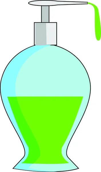 Flacone Plastica Colore Blu Dispenser Pompa Contiene Soluzione Colore Verde — Vettoriale Stock