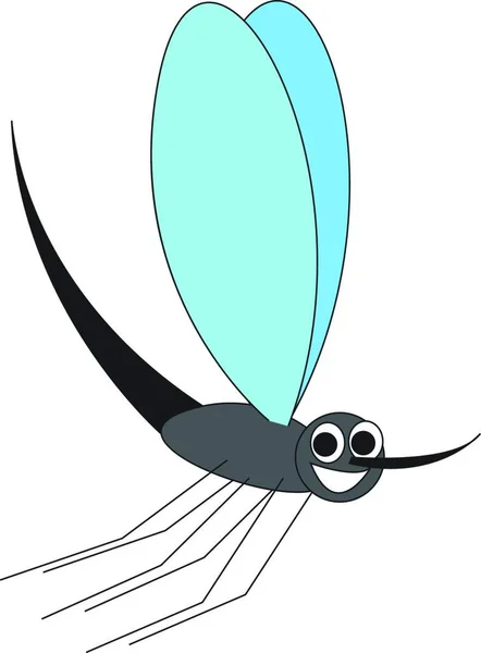 Pequeno Mosquito Risonho Desenhos Animados Com Asas Cor Azul Corpo — Vetor de Stock