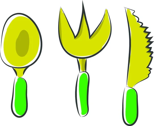 Cartoon Noah Spoon Knife Fork Yellow Green Colored Combinations Used — Stock Vector