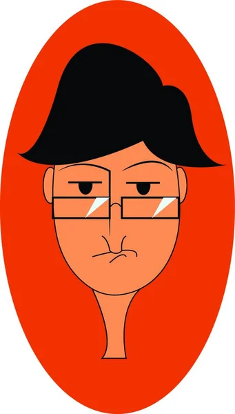 一个戴眼镜男孩的肖像表示对一个椭圆形的橙色背景矢量画或插图的悲伤 — 图库矢量图片