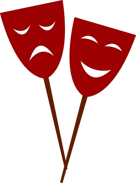 Dwa Czerwono Kolorowy Karnawał Party Oko Maski Dołączone Kija Szczęśliwymi — Wektor stockowy