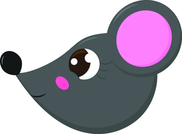 Das Seitengesicht Einer Niedlichen Kleinen Cartoongrauen Maus Mit Einer Hervorstehenden — Stockvektor