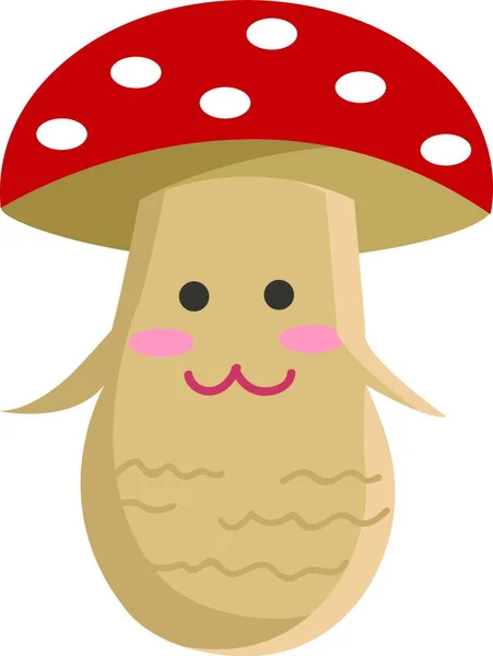 Ein Lächelnder Cartoon Pilz Mit Zwei Armen Und Einer Rot — Stockvektor