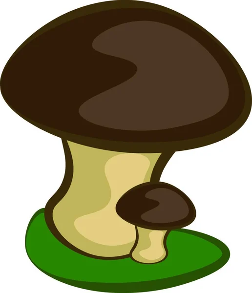 Carino Mamma Bambino Cartoni Animati Funghi Piedi Una Terra Verde — Vettoriale Stock