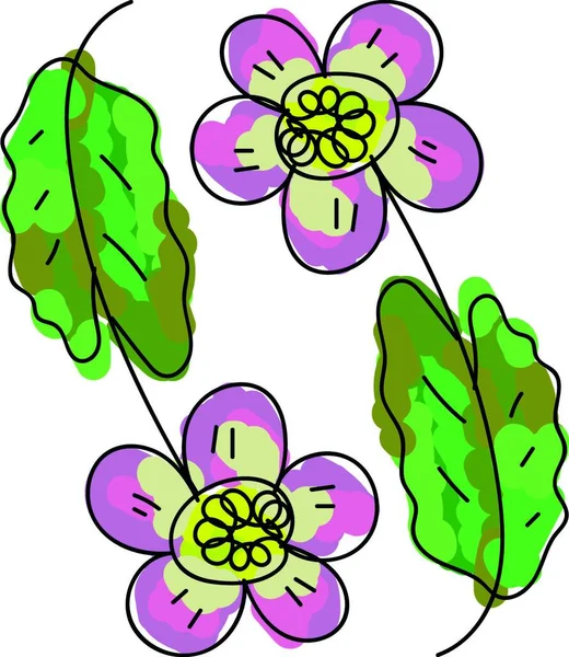 Два Різнокольорові Мультяшні Масляні Квіти Зеленим Листям Лежать Близько Один — стоковий вектор