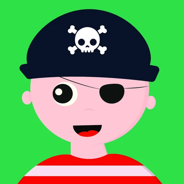 Mignon Visage Pirate Dans Une Chemise Rouge Avec Des Rayures — Image vectorielle