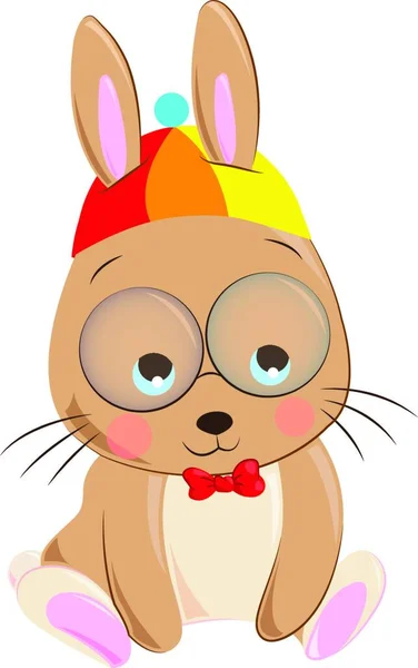 Karikatur Eines Braunen Kaninchens Mit Einem Bunten Hut Mit Zwei — Stockvektor