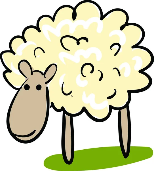 一只可爱的橙色小公羊在绿色的草原上吃草 它的漫画看上去就像快乐的矢量彩绘或插图 — 图库矢量图片