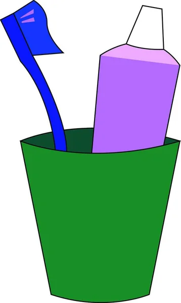 Πλαστική Θήκη Οδοντόβουρτσας Πράσινου Χρώματος Σχήμα Τυμπάνου Μπλε Οδοντόβουρτσα Και — Διανυσματικό Αρχείο