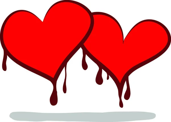 血を流す2つの漫画の心は 2人が互いのために持っている愛を象徴するベクトルカラー図面やイラスト — ストックベクタ