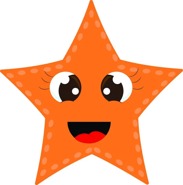 Roztomilá Malá Oranžová Pěticípá Mořská Hvězda Krásné Řasy Směje Vektorové — Stockový vektor