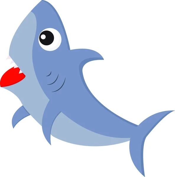 Ένας Άγριος Μπλε Χρωματιστός Καρχαρίας Κινουμένων Σχεδίων Αγκαθωτά Δόντια Του — Διανυσματικό Αρχείο
