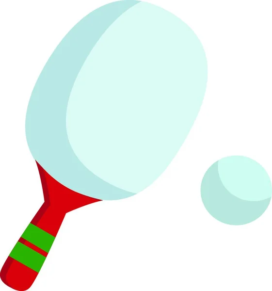 テーブルテニスピンポン白いバットの赤い色のハンドルを2つの緑のバンドと白いボールベクトルのカラー図面やイラストで囲まれて — ストックベクタ