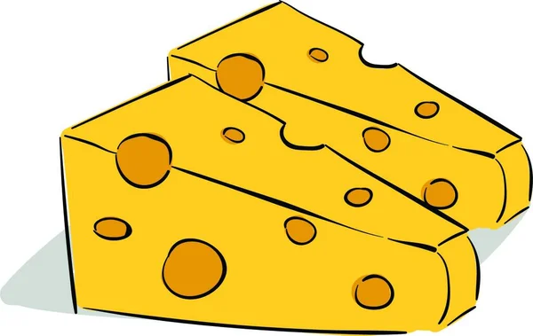 两片三角形奶酪黄色的颜色都是鼠标最喜欢的食物矢量色图画或图解 — 图库矢量图片