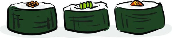 Клипарт Набора Суши Зеленого Цвета Знаменитое Японское Блюдо Приправленного Риса — стоковый вектор