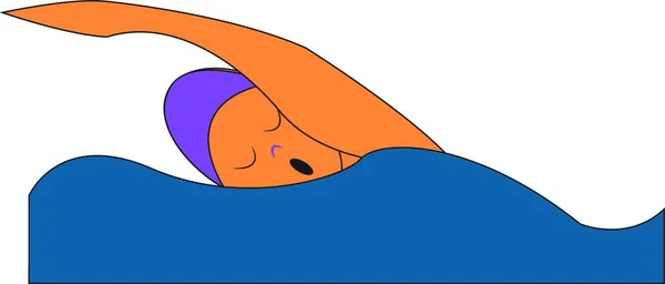 Clipart Eines Schwimmers Einem Lila Badeanzug Schwimmt Meer Während Seine — Stockvektor