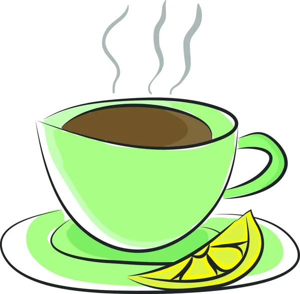 Taza Color Verde Platillo Con Caliente Una Rodaja Limón Está — Vector de stock