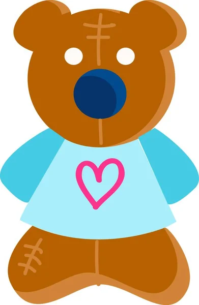 Clipart Lindo Osito Peluche Traje Azul Imprime Con Corazón Rojo — Vector de stock