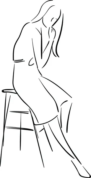 Σιλουέτα Μιας Όμορφης Γυναίκας Ελεύθερα Μαλλιά Κάθεται Μια Καρέκλα Πηγούνι — Διανυσματικό Αρχείο
