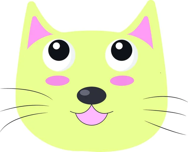 Twarz Żółty Kolorowy Szczęśliwy Kot Różowy Usta Policzki Uszy Krótki — Wektor stockowy