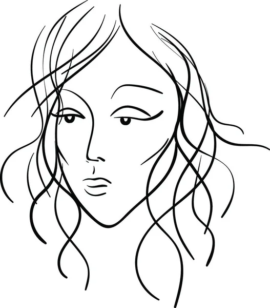 Esquisse Visage Une Belle Femme Noir Express Tristesse Vectoriel Couleur — Image vectorielle