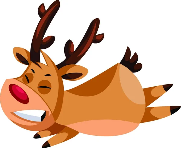 白い背景にベクトルイラストを飛び回る笑顔クリスマス鹿 — ストックベクタ