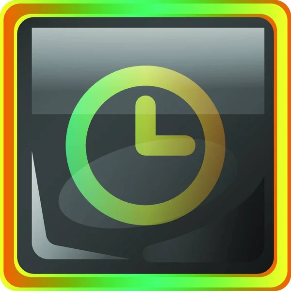 Ilustração Ícone Vetor Quadrado Cinza Relógio Com Detalhes Amarelos Verdes — Vetor de Stock