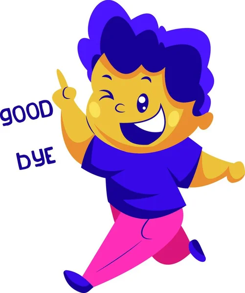 Boy Purple Hair Saying Goodbye Vector Sticker Illustration White Background — Stock Vector