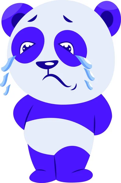 Triste Púrpura Blanco Panda Llorando Vector Ilustración Sobre Fondo Blanco — Vector de stock